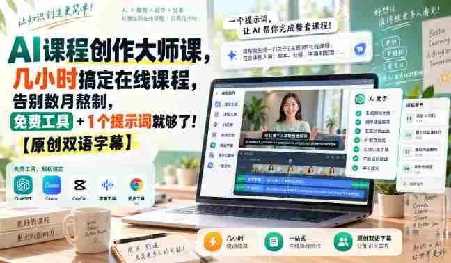 AI课程制作达人秘籍:只需数小时即可打造在线课程,摆脱漫长制作烦恼,仅需免费工具与一个关键词!【双语字幕独家呈现-湘创网