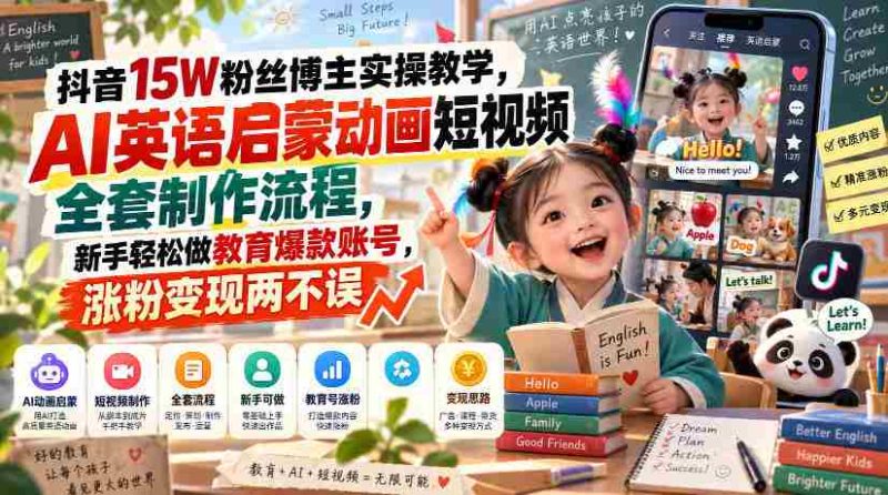 揭秘抖音15万粉丝达人实操攻略：AI英语启蒙动画短视频全流程制作，新手轻松打造教育热门账号，粉丝增长与收益双赢-湘创网