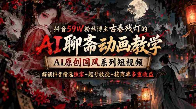 古卷残灯抖音59万粉丝大V揭秘:AI聊斋动画制作教程,国风短视频AI原创,解锁抖音收益三重奏-湘创网