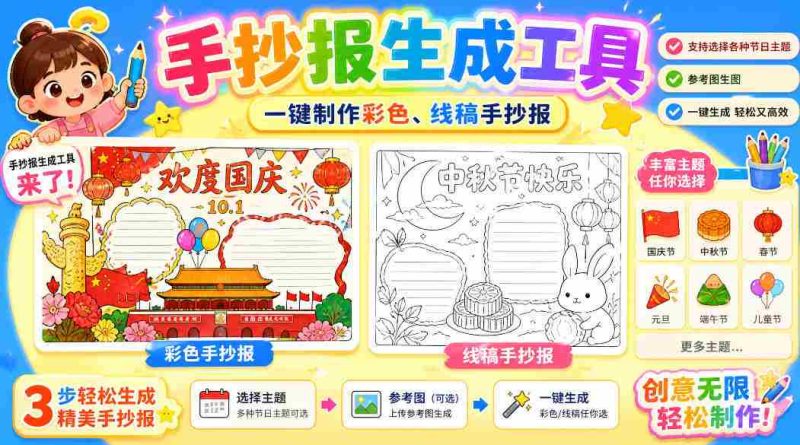手抄报批量生成工具来了，完全免费，告别豆包生图，高清无水印-湘创网