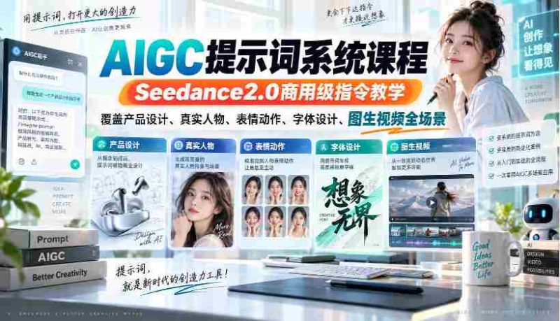 Seedance2.0商业版AIGC指令课程,全方位解析产品设计、真人表演、表情动作、字体创意及图生视频制作技巧-湘创网