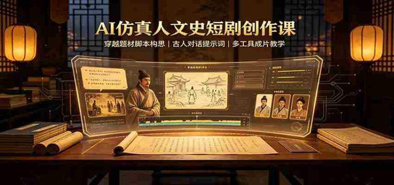 AI仿真人文史短剧创作课：穿越题材脚本构思，古人对话提示词，多工具成片教学-湘创网