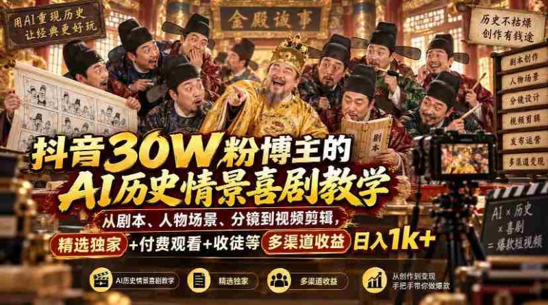 揭秘抖音红人AI历史剧创作全流程:剧本构思、角色搭建、镜头设计至剪辑技巧,独家分享+付费观看+学徒招募,日赚千元轻松实现-湘创网