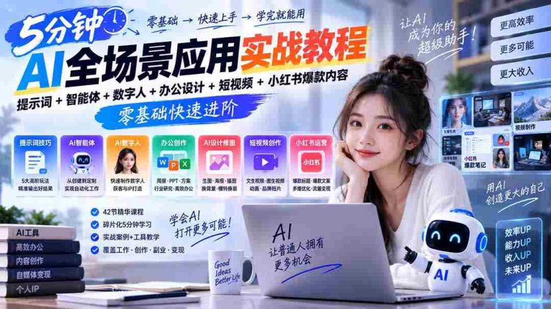 AI全场景应用实战教程|提示词+智能体+数字人+办公设计+短视频+小红书爆款内容,零基础快速进阶-湘创网