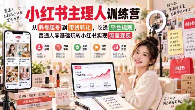 小红书主理人训练营,从养号起号到带货转化,吃透平台规则,普通人零基础玩转小红书实现流量变现-湘创网