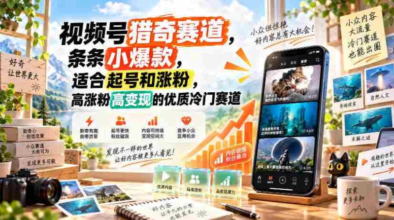 视频号猎奇赛道，条条小爆款，适合起号和涨粉，高涨粉高变现的优质冷门赛道-湘创网