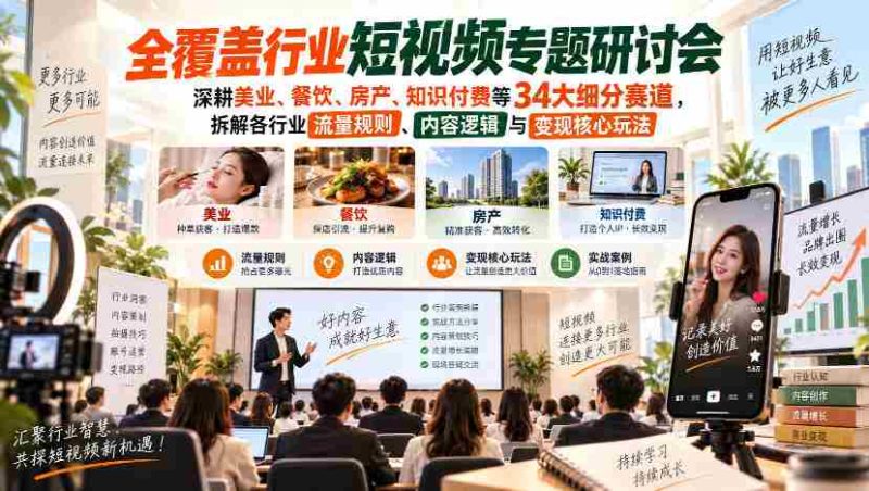 聚焦短视频领域，深入探讨美业、餐饮、房产、知识付费等34个细分市场，解析行业流量密码、内容策略及盈利关键-湘创网
