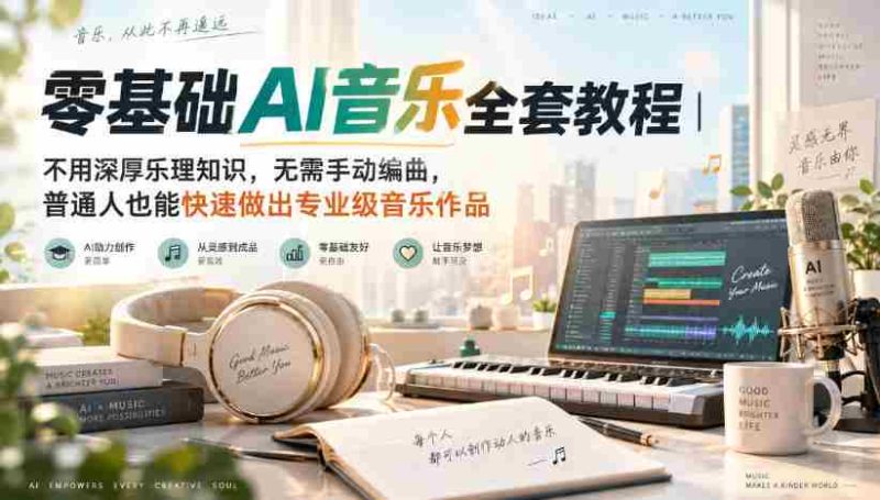 零基础AI音乐全套教程|不用深厚乐理知识,无需手动编曲,普通人也能快速做出专业级音乐作品-湘创网