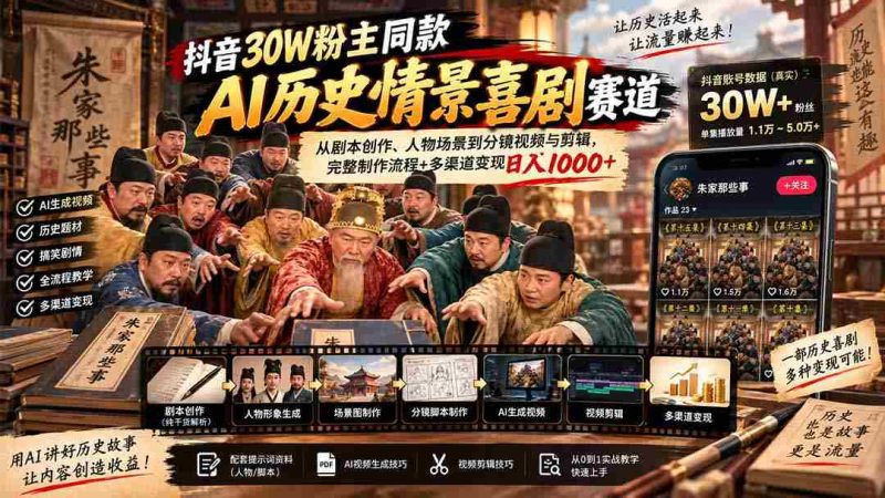 揭秘抖音30万粉丝博主热推AI历史喜剧：剧本到剪辑全流程解析，轻松日赚千元的多元变现之道-湘创网