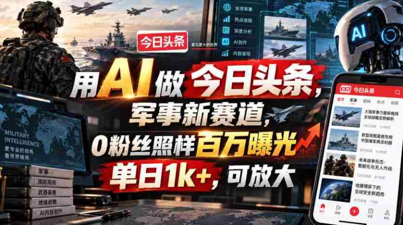 用AI做今日头条,军事新赛道,0粉丝照样百万曝光,单日1k+,可放大-湘创网