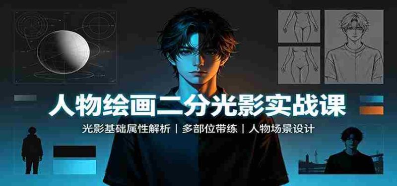人物绘画二分光影实战课：光影基础属性解析，多部位带练，人物场景设计-湘创网
