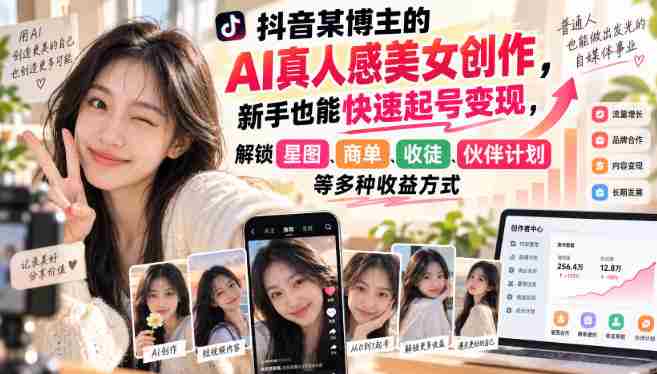短视频达人用AI打造逼真美女形象,初学者轻松赚钱,解锁多元盈利路径-湘创网