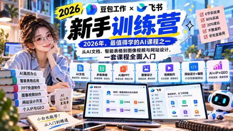 2026豆包职场启航,飞书新手特训营9月新篇章:AI文档、智能表格,图像视频,网站设计,一站式课程助你轻松入门-湘创网
