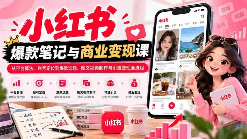 2026小红书爆款笔记与商业变现课:从平台算法、账号定位到爆款选题、图文视频制作与引流变现全流程-湘创网
