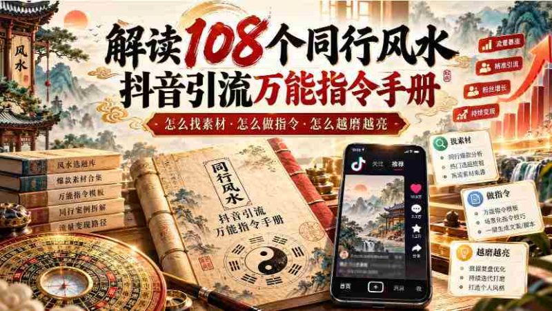 揭秘108招抖音风水引流秘籍：素材搜集攻略、指令制作技巧，让你的内容光芒四射【手册-湘创网