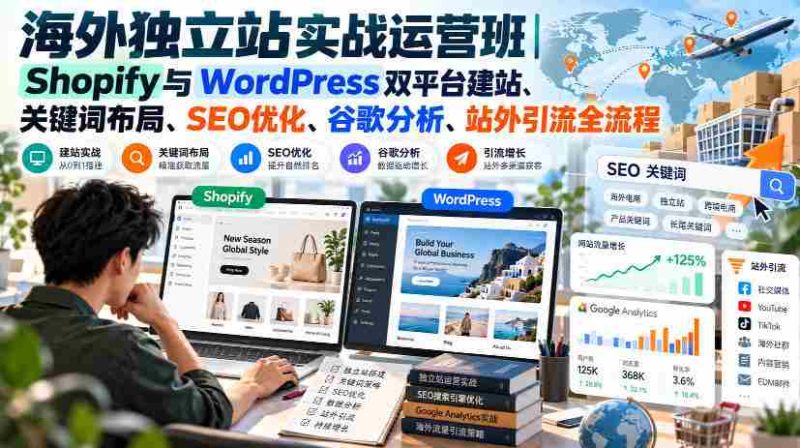 海外独立站实战运营班｜Shopify与WordPress双平台建站、关键词布局、SEO优化、谷歌分析、站外引流全流程-湘创网
