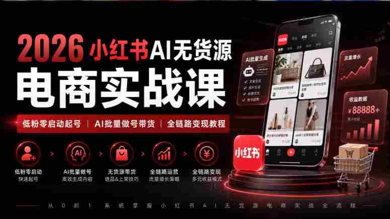 2026年小红书AI电商课程：从零粉丝起步，AI技术助力全链路带货变现攻略-湘创网