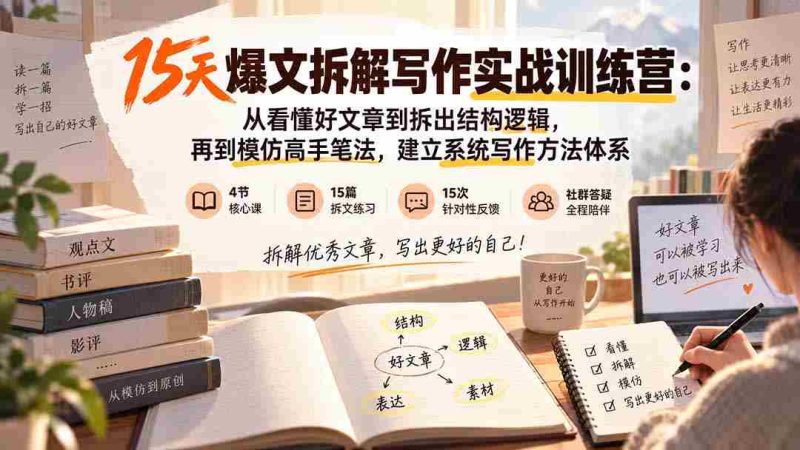 （20271期）15天爆文拆解写作实战训练营：从看懂好文章到拆出结构逻辑，再到模仿高手笔法，建立系统写作方法体系-湘创网