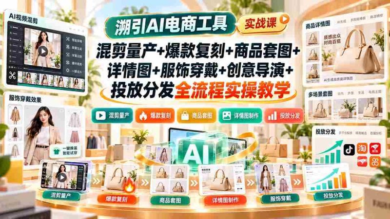AI电商工具实战攻略：全方位解析混剪量产、爆款复制、商品图制作、服饰展示、创意执导及投放分发的全链路实操技巧-湘创网