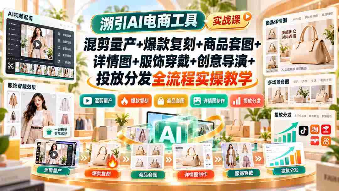 AI电商工具实战攻略：全方位解析混剪量产、爆款复制、商品图制作、服饰展示、创意执导及投放分发的全链路实操技巧-湘创网