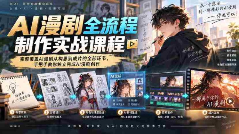 AI漫剧全流程制作实战课程,完整覆盖AI漫剧从构思到成片的全部环节,手把手教你独立完成AI漫剧创作-湘创网