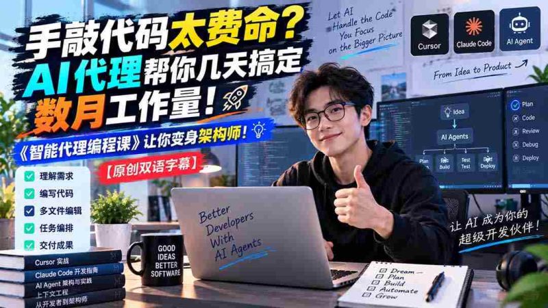 (20286期)手敲代码太费命?AI 代理帮你几天搞定数月工作量!《智能代理编程课》让你变身架构师-湘创网