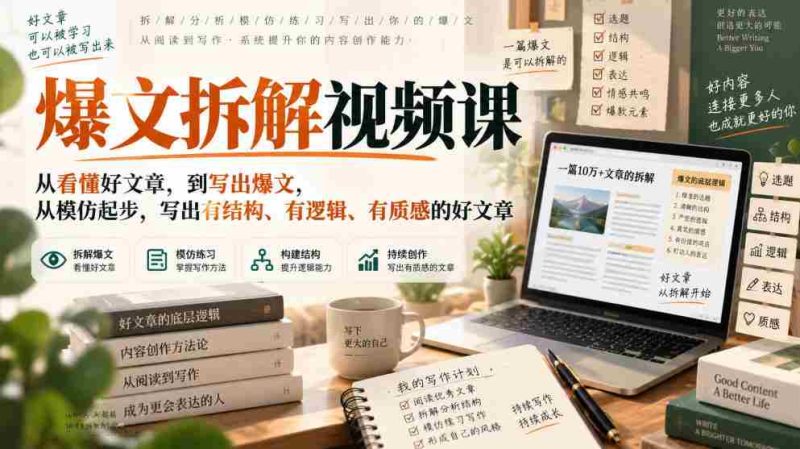爆文拆解视频课,从看懂好文章,到写出爆文,从模仿起步,写出有结构、有逻辑、有质感的好文章-湘创网