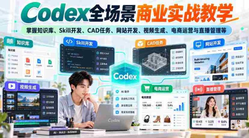 解锁商业实战!Codex全攻略:知识库、Skill开发、CAD操作、网站搭建、视频制作、电商运营及直播技巧一网打尽-湘创网