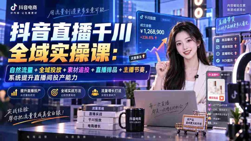 (20339期)抖音直播千川全域实操课:自然流量+全域投放+素材追投+直播排品+主播节奏,系统提升直播间投产能力-湘创网