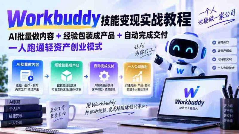 Workbuddy技能变现实战教程:AI批量做内容+经验包装成产品+自动完成交付,一人跑通轻资产创业模式-湘创网