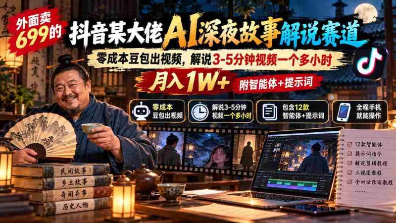 抖音热门AI解说达人揭秘:零成本制作,仅需3-5分钟,月入过万不是梦,附带智能助手与关键提示词,售价仅需699元-湘创网