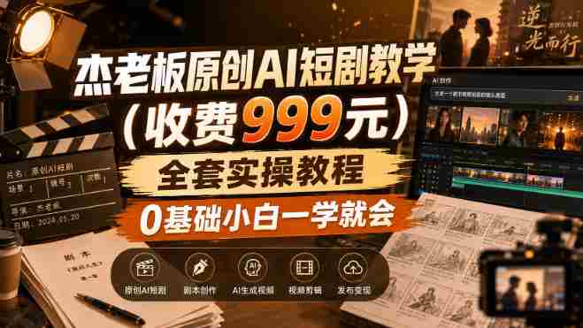 杰老板原创AI短剧教学（收费999元），全套实操教程，0基础小白一学就会，非搬运技术-湘创网