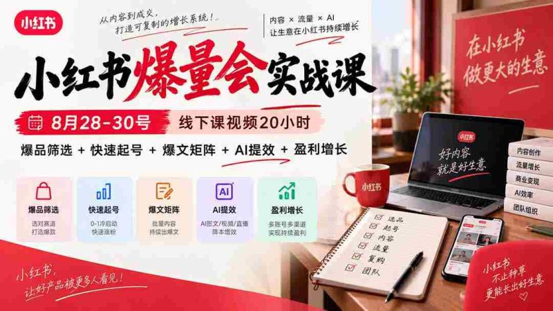 9月23日最新实战课程:小红书线下课视频全解析,20小时深度教学,揭秘爆品选品、快速涨粉、热门内容打造、AI工具运用与盈利提升-湘创网