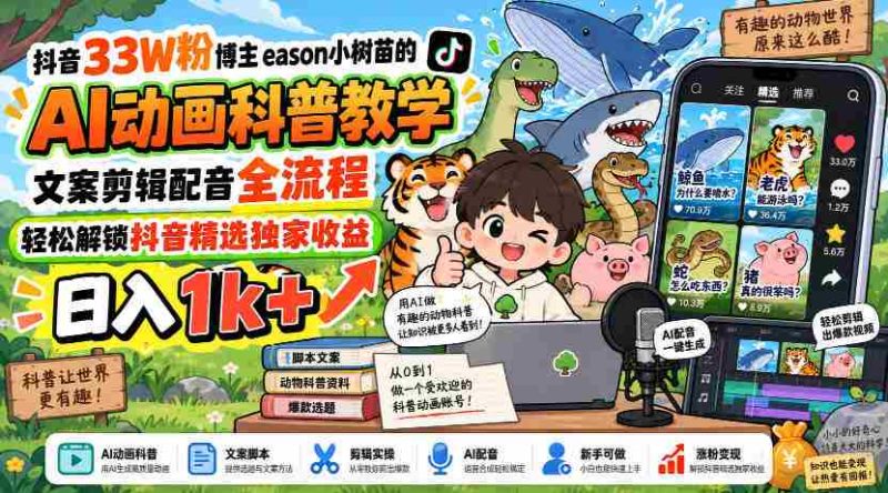 揭秘抖音热门博主eason小树苗：AI动画教学全攻略，文案剪辑配音一网打尽，轻松赚取日入过千！-湘创网
