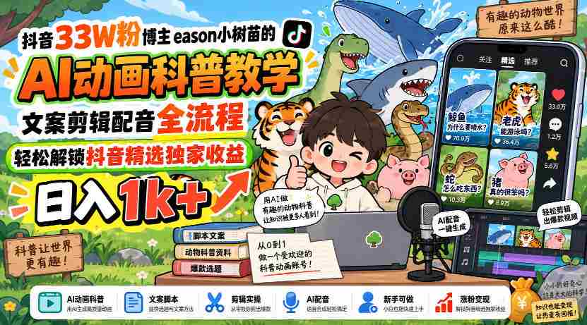 揭秘抖音热门博主eason小树苗：AI动画教学全攻略，文案剪辑配音一网打尽，轻松赚取日入过千！-湘创网