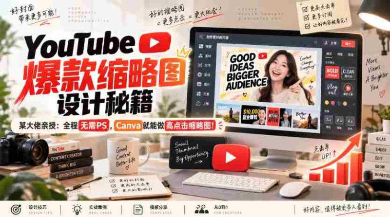 YouTube爆款缩略图设计秘籍,某油管大佬(610万订阅者)亲授,全程无需PS,Canva就能做高点击缩略图!【原创双语字幕】-湘创网
