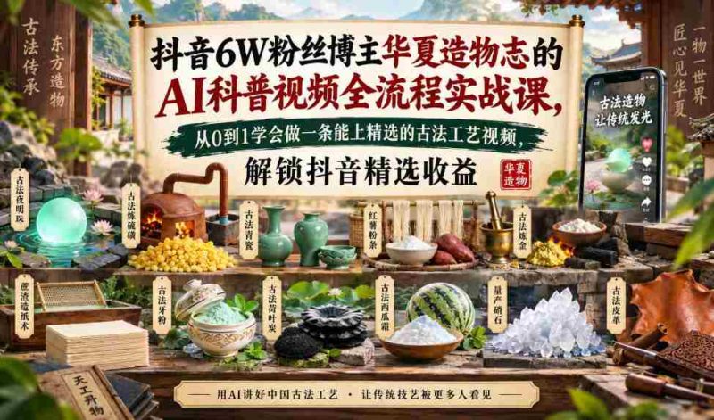 揭秘:抖音红人华夏造物志带你AI实操,打造爆款古法工艺短视频,轻松解锁抖音精选收益通道-湘创网