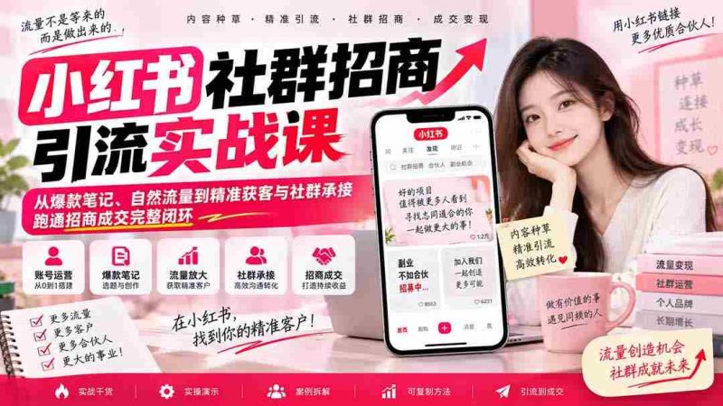 揭秘小红书社群营销全攻略:零水印课程带你玩转爆款笔记,实现自然引流与精准客户获取,打造招商成交闭环-湘创网