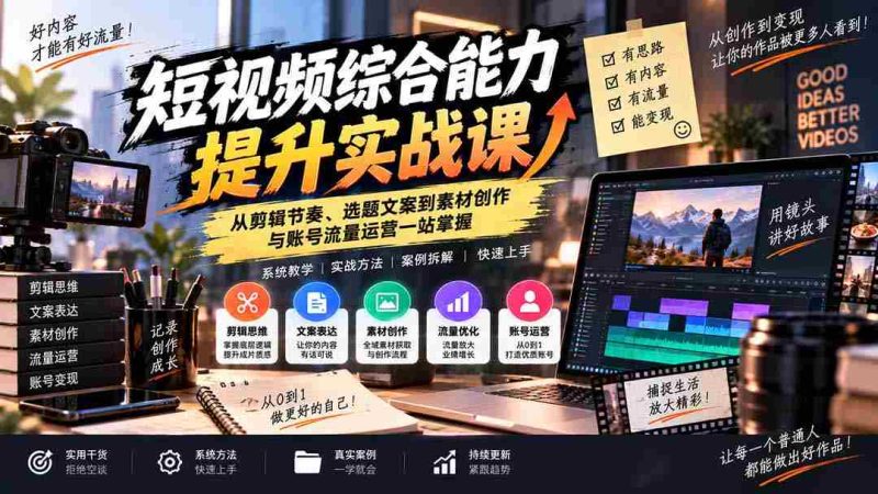全方位短视频高手养成手册:剪辑技巧、选题文案、素材制作及账号流量运营一网打尽-湘创网