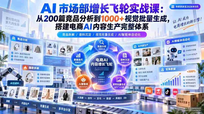 AI 市场部增长飞轮实战课:从200篇竞品分析到1000+视觉批量生成,搭建电商AI内容生产完整体系-湘创网