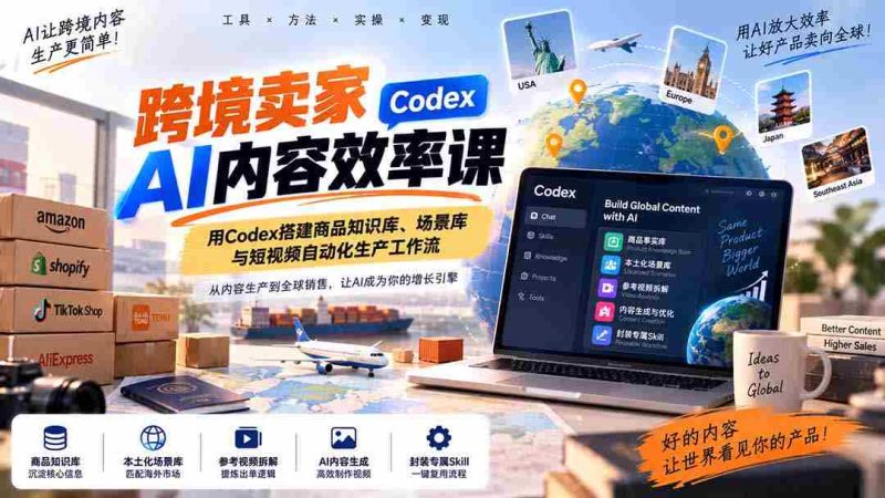 跨境卖家AI内容效率课:用Codex搭建商品知识库、场景库与短视频自动化生产工作流-湘创网