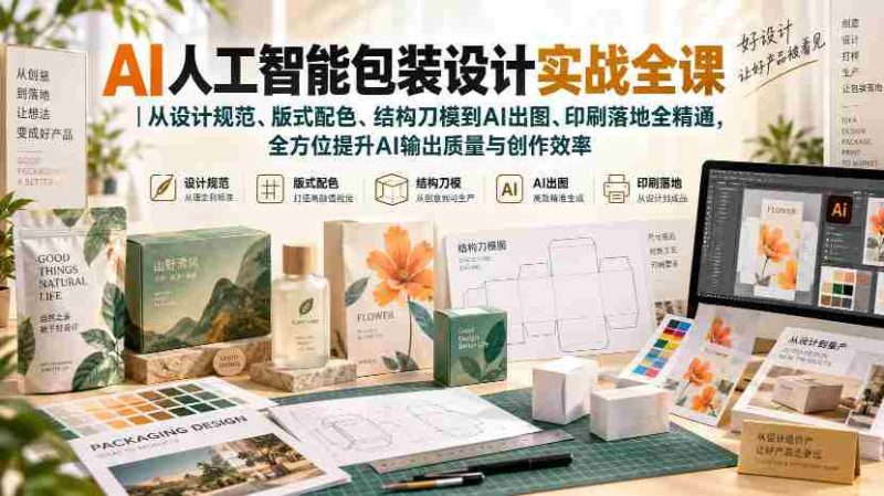 AI人工智能包装设计实战全课|从设计规范、版式配色、结构刀模到AI出图、印刷落地全精通-湘创网