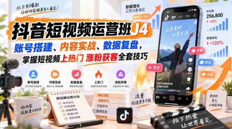 抖音短视频运营班J4｜账号搭建、内容实战、数据复盘，掌握短视频上热门涨粉获客全套技巧-湘创网
