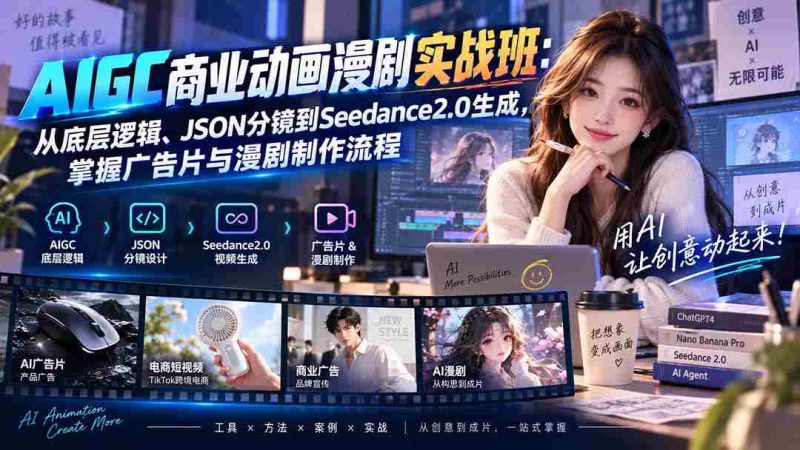 (20268期)AIGC商业动画漫剧实战班-更新:从底层逻辑、JSON分镜到Seedance2.0生成,掌握广告片与漫剧制作流程-湘创网