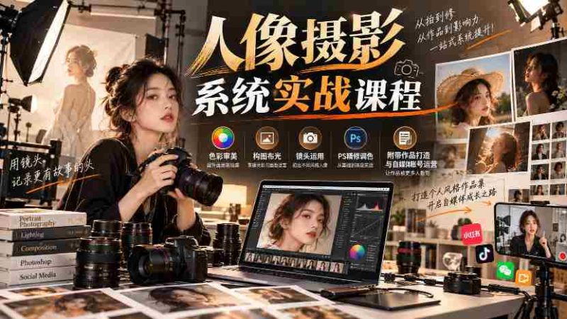 深度解析】人像摄影全攻略:色彩美学、构图布光技巧、镜头操作秘籍,PS后期精修调色,作品创作与自媒体运营一网打尽-湘创网