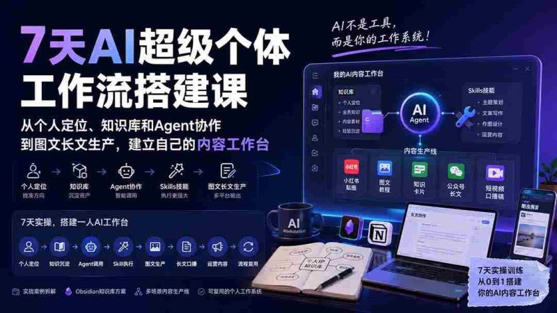 (20190期)7天AI超级个体工作流搭建课:从个人定位、知识库和Agent协作到图文长文生产,建立自己的内容工作台-湘创网
