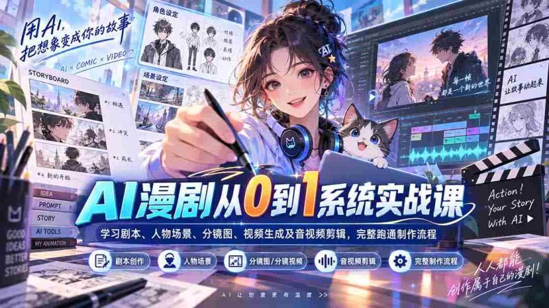 AI漫剧从0到1系统实战课:学习剧本、人物场景、分镜图、视频生成及音视频剪辑,完整跑通制作流程-湘创网