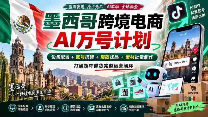 墨西哥AI跨境电商万号战略:全链路配置设备,构建账号,挖掘爆款,批量生成素材,实现矩阵带货全面运营-湘创网