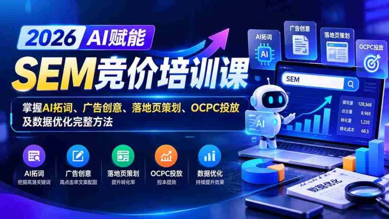 2026AI加持SEM竞价实战课程:全解析AI关键词拓展、广告构思、着陆页策略、OCPC投放与数据精细化处理技巧-湘创网
