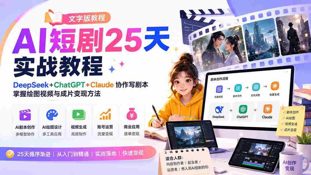 （20225期）AI短剧25天实战教程（文字版教程）：DeepSeek+ChatGPT+Claude协作写剧本，掌握绘图视频与成片变现方法-湘创网